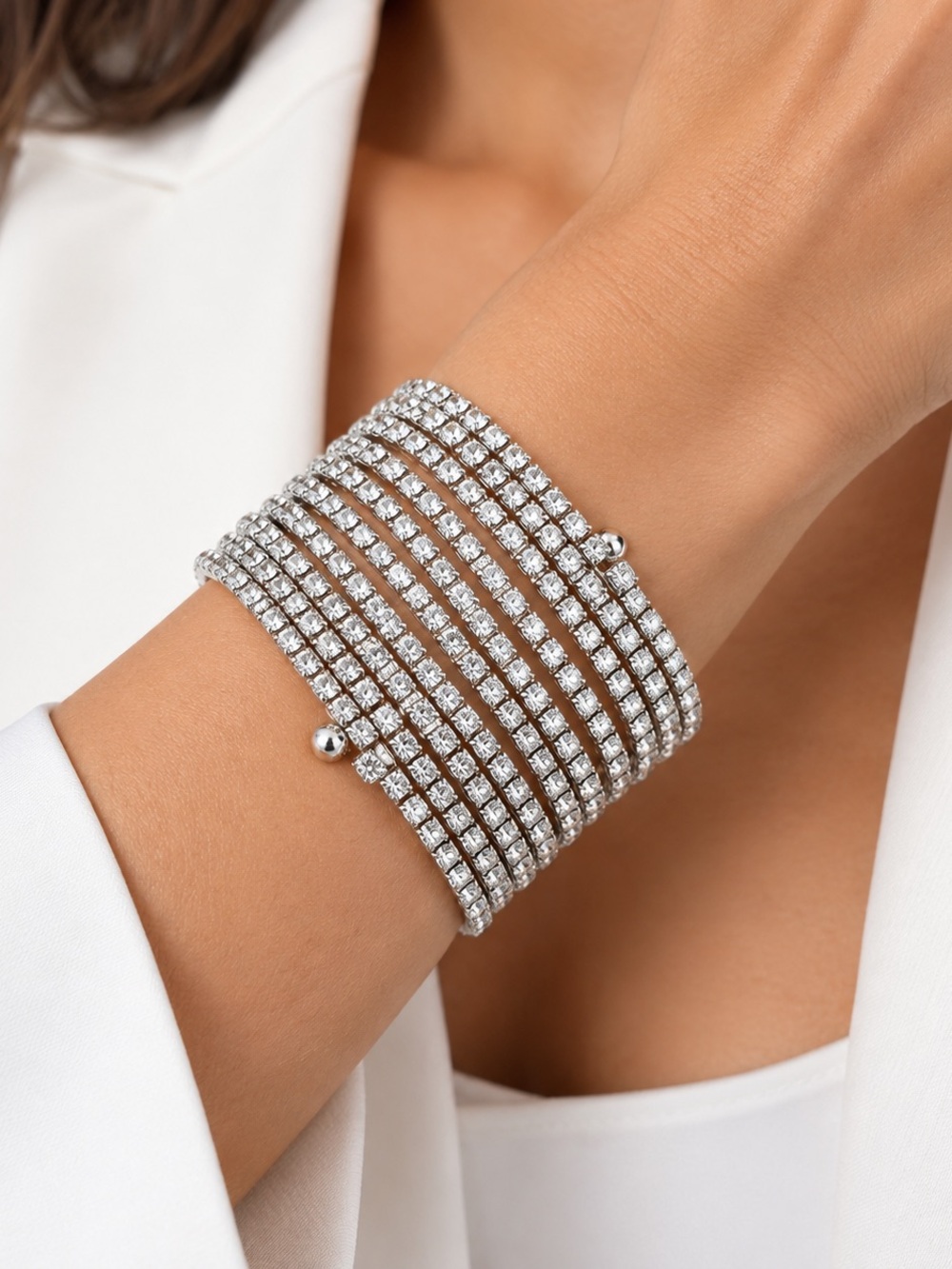 Mango Silver Multi-Row Crystal Wrap Bracelet